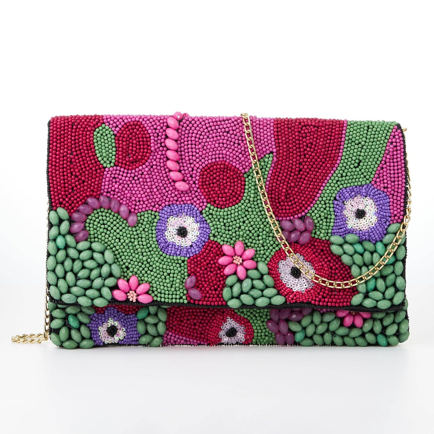 3D Multi-Color Seed Beads Flap Clutch Bag