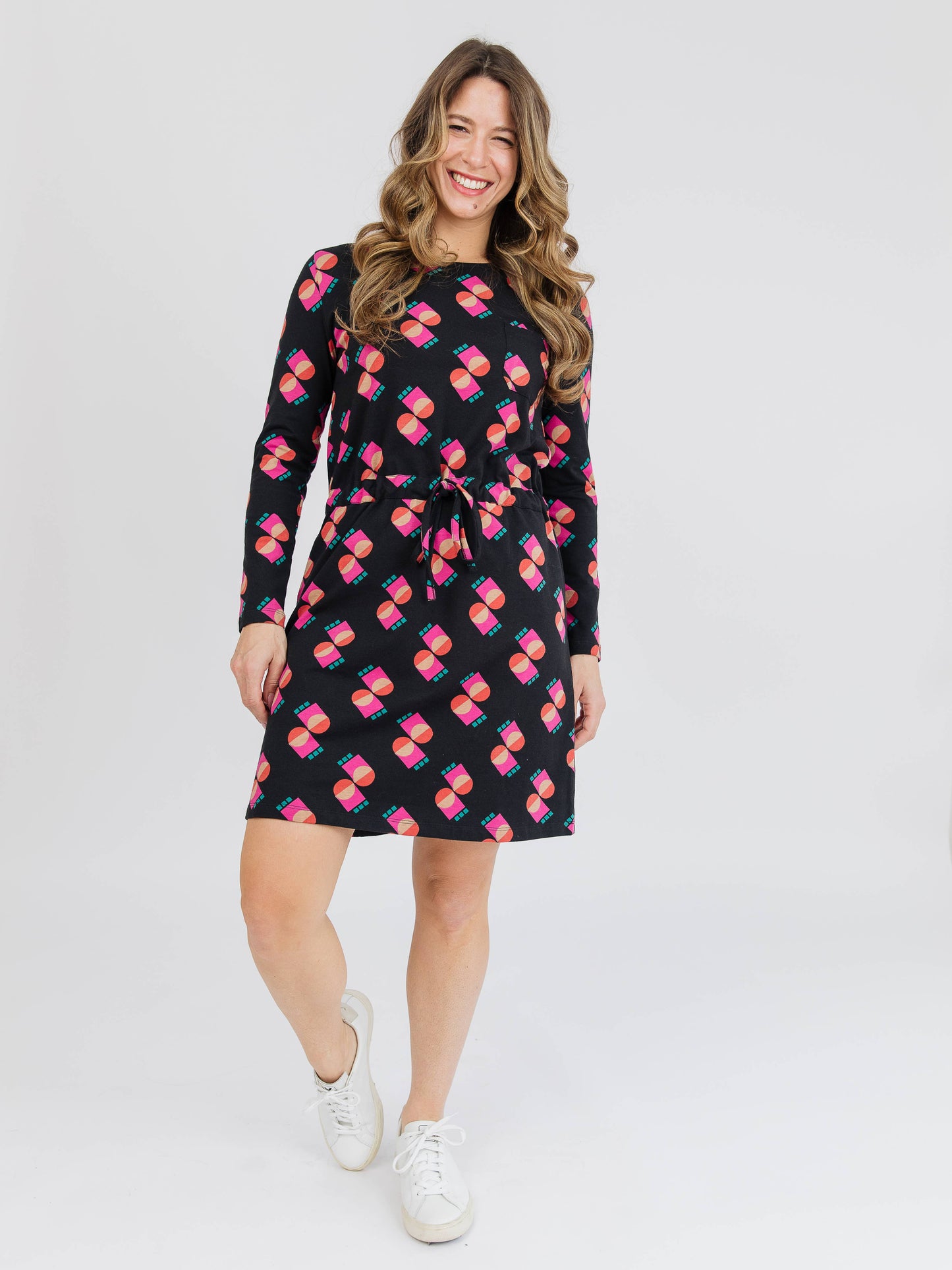 Abby Long Sleeve Dress Memphis Shapes Black