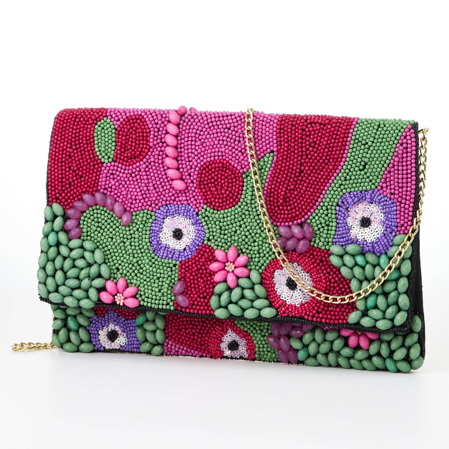 3D Multi-Color Seed Beads Flap Clutch Bag