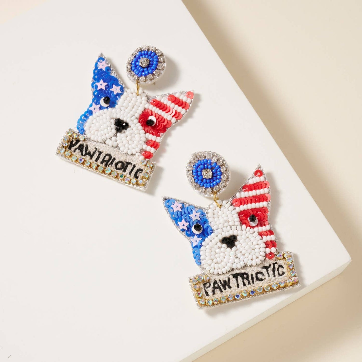 USA Dog Seed Beaded Earrings