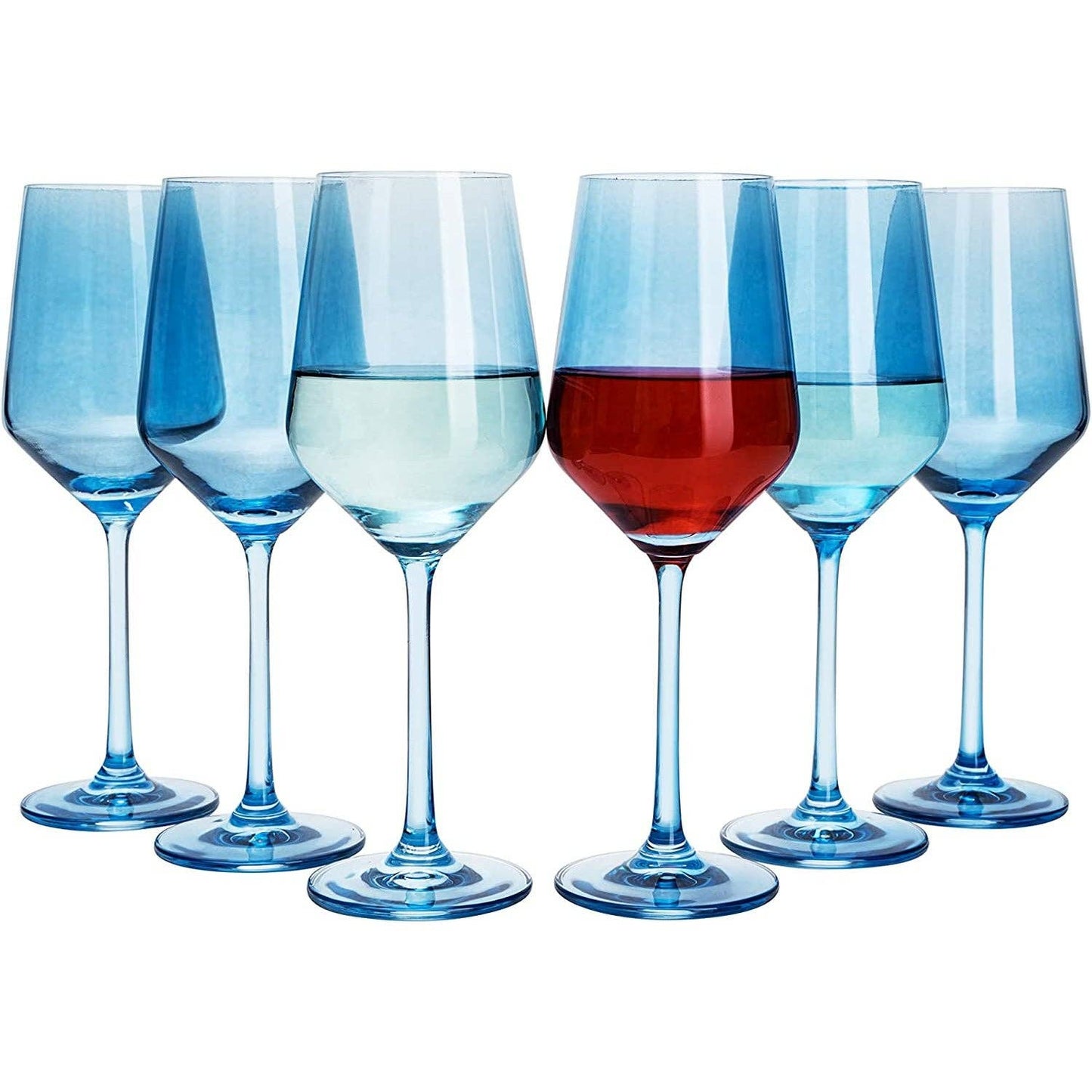 Set of 2 Blue Colored Wine Glasses - 12 oz Hand Blown