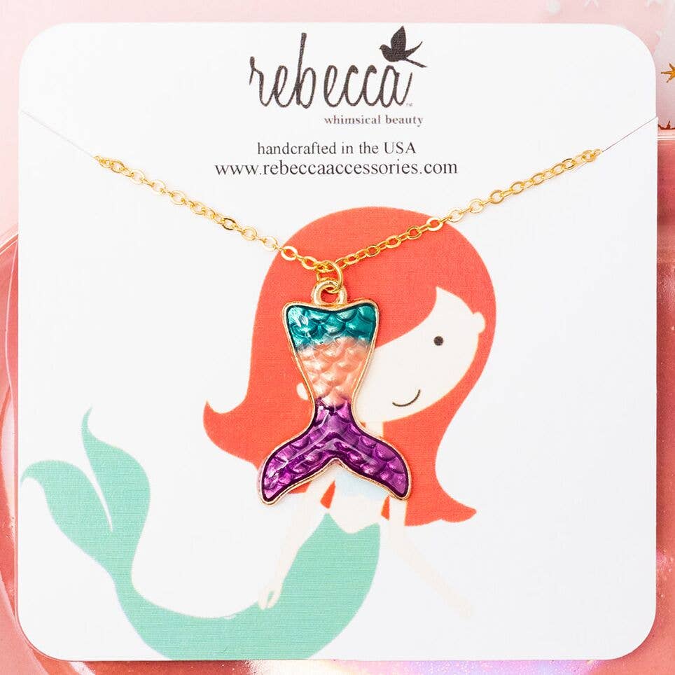 Mermaid Tail Enamel Charm Pendant Children Necklace Ocean