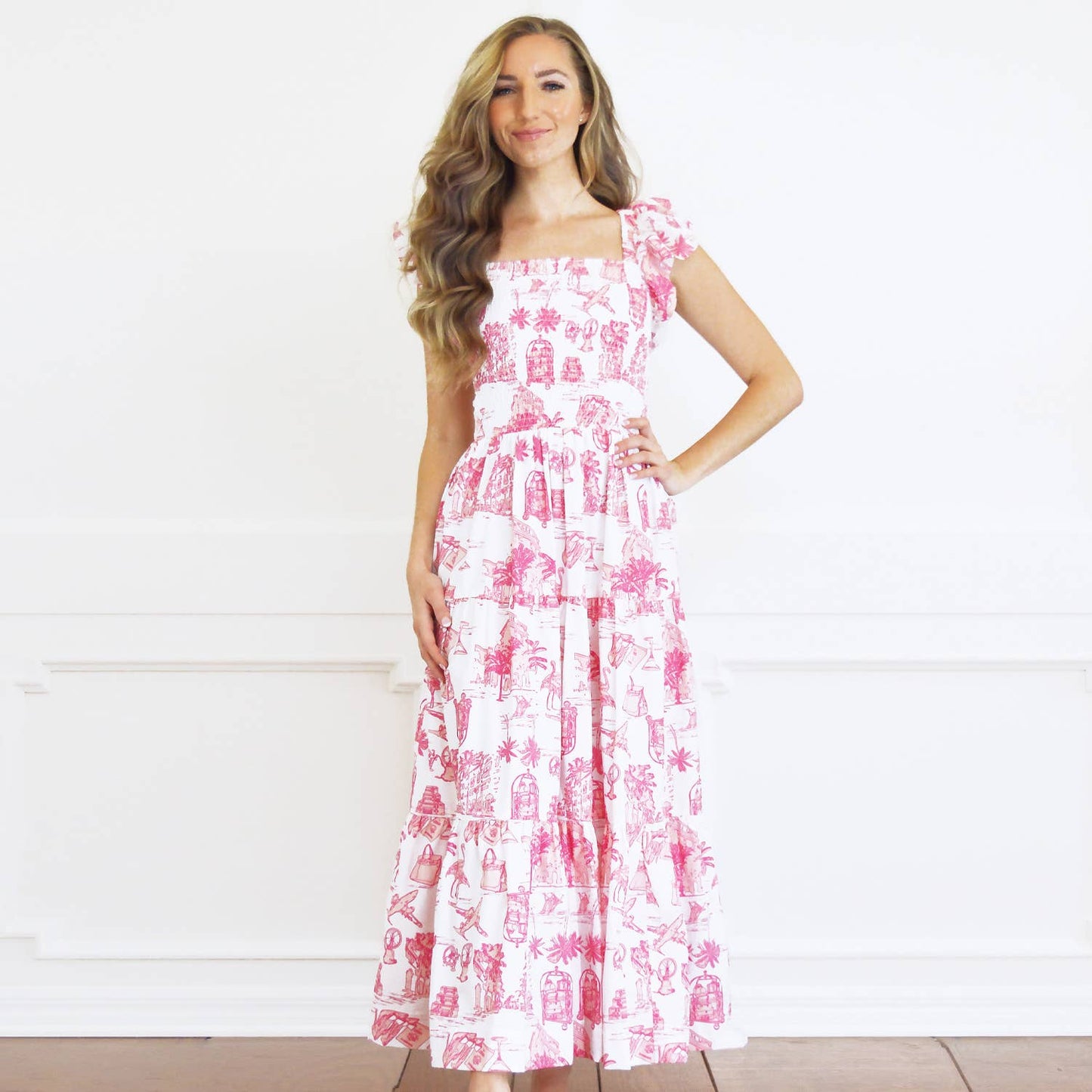 Pink Toile Smocked House Dress