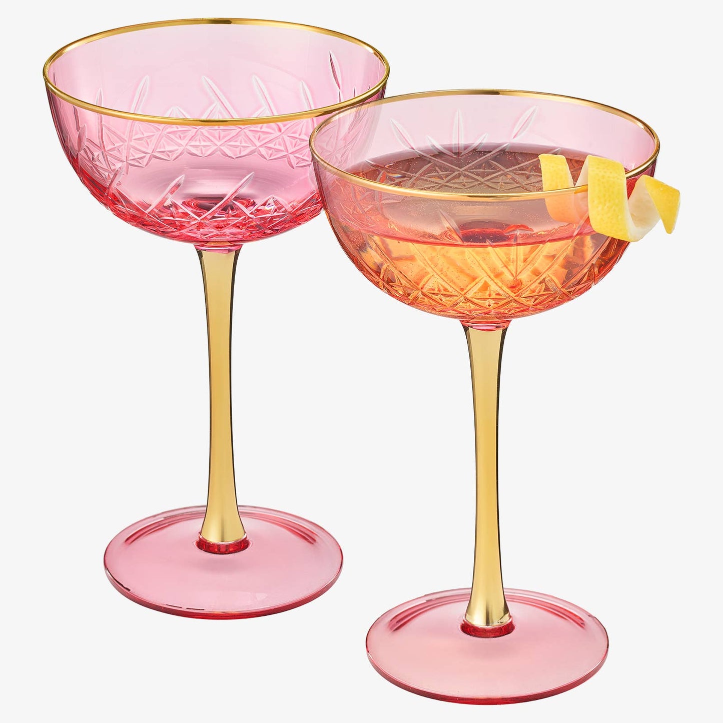 Vintage Art Deco Coupe Glasses | Set of 2 | Pink