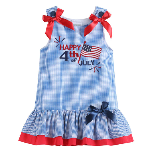 Happy 4th of July Blue Gingham Ruffle Dress