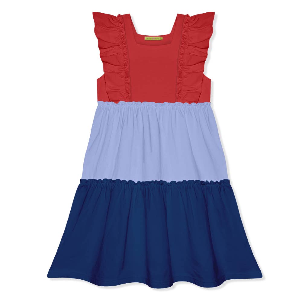 Periwinkle Color Block Ruffle Tiered A-Line Dress