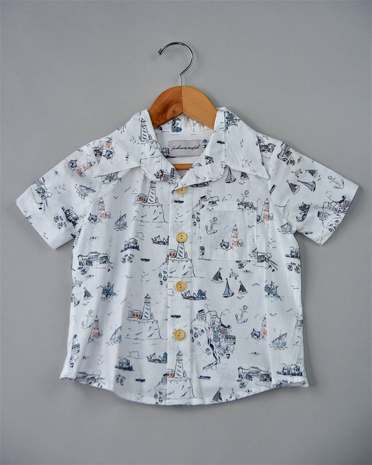 Boys Novelty Collar Shirt, Seaside