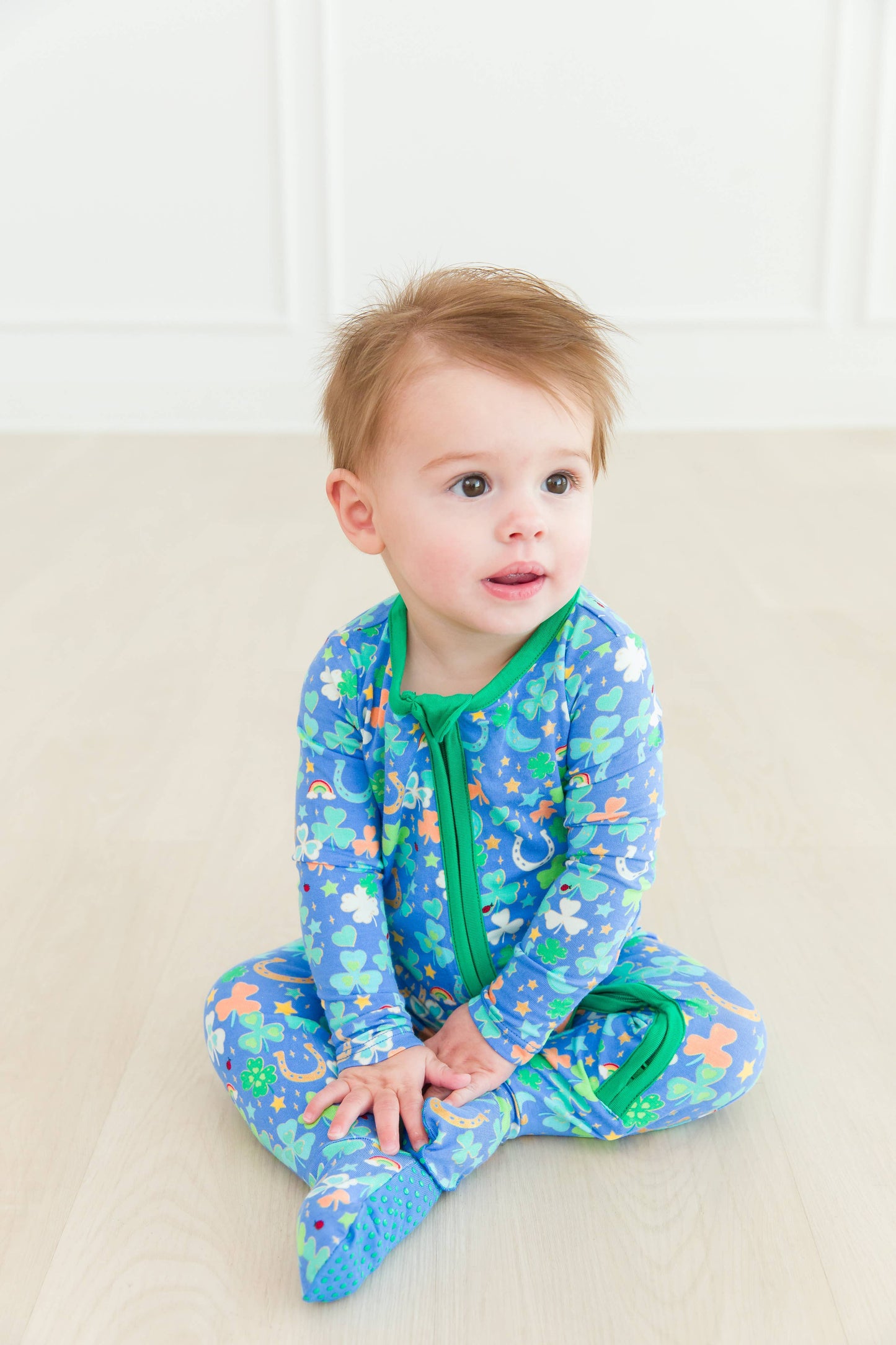 Baby Boys Blue Lucky Day Bamboo Viscose Footed One Piece Pajama