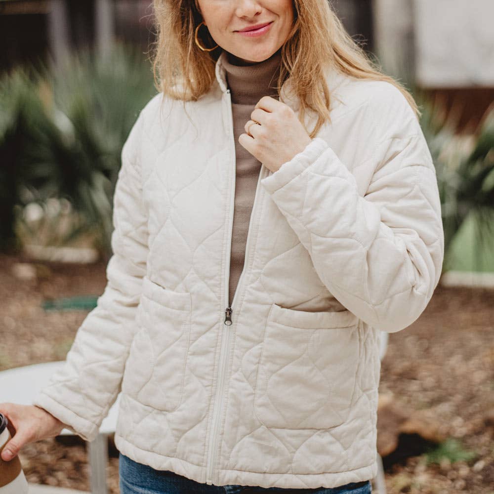 Cream Lightweight Garment Washed QUILTED Jacket