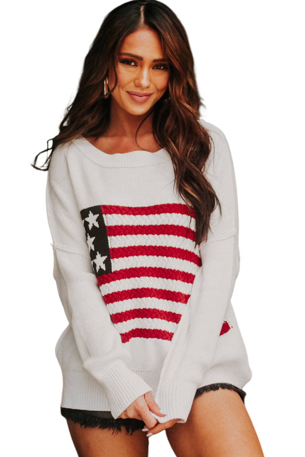 White Twist American Flag Knit Sweater