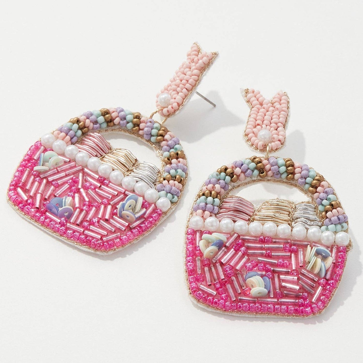 Easter Egg Basket Beaded Post Earring