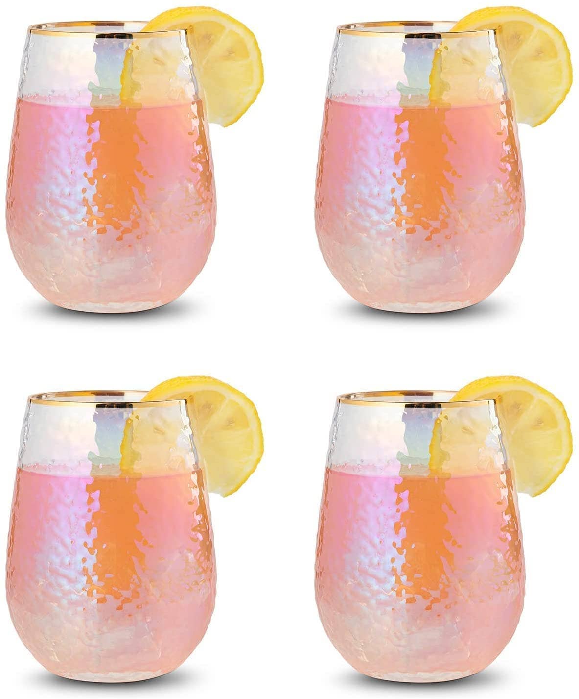 Set of 4 Lustered Iridescent Stemless Wine Glasses 15oz