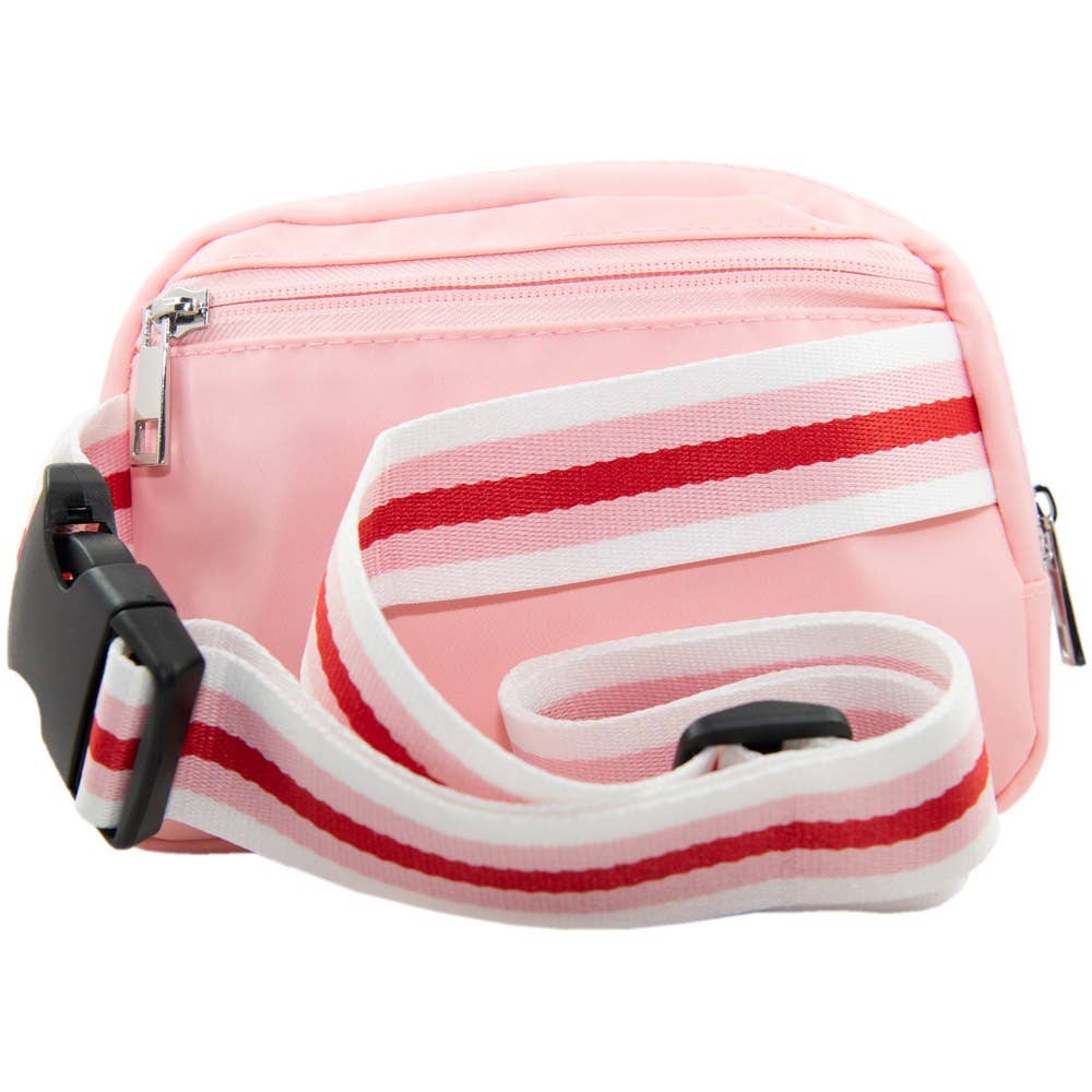 Light Pink Solid Belt Bag with Striped Strap Valentine's Day