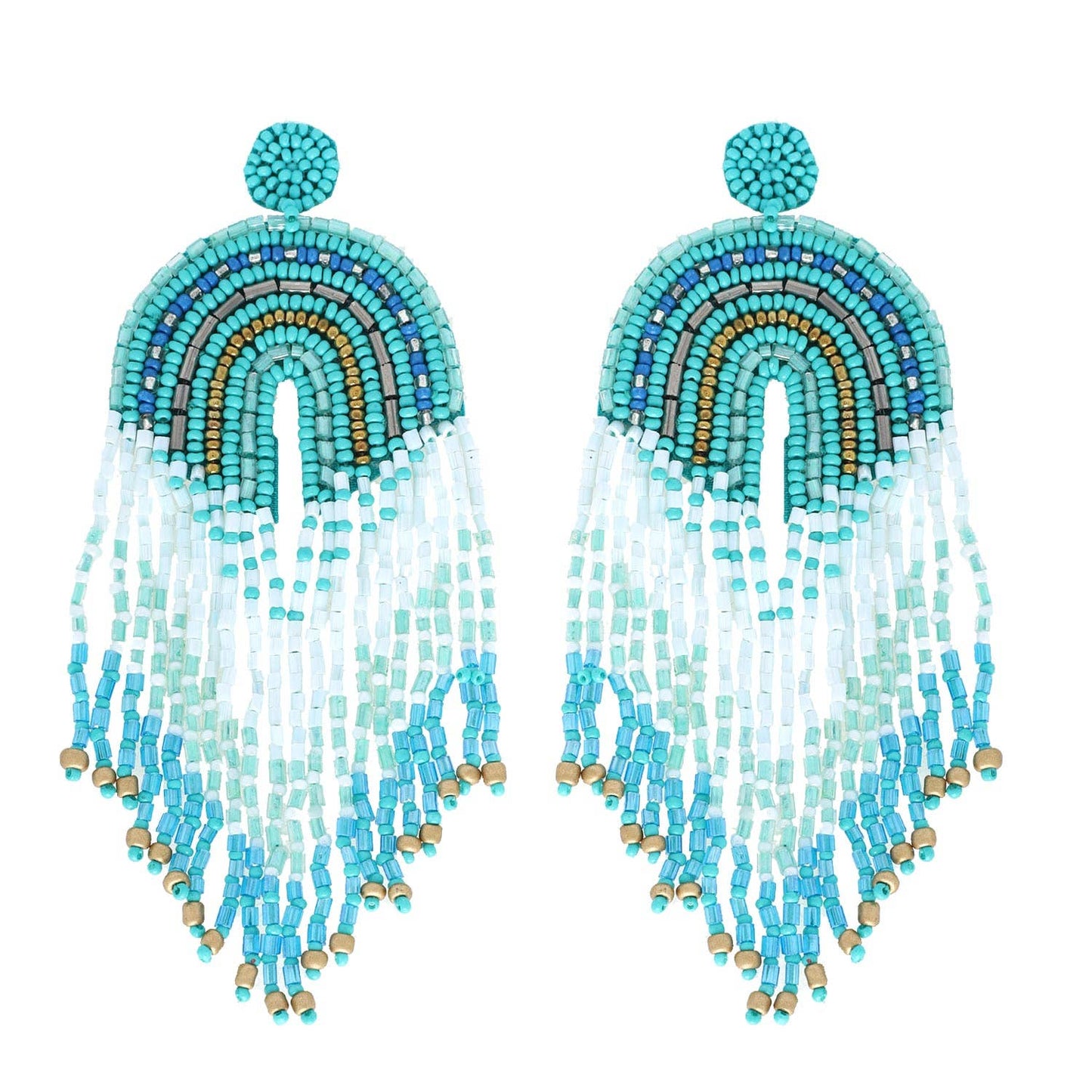 Native American Beaded Arch & Fringe Tassel Earrings