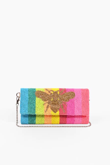 Rainbow Bee Beaded Clutch