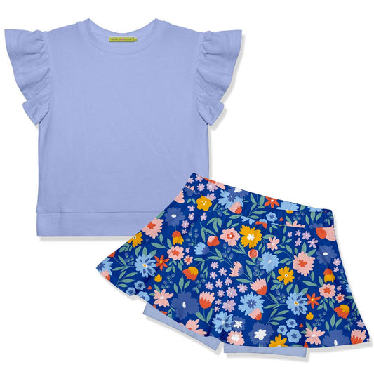 Periwinkle Angel-Sleeve Top & Wonder Floral Skort