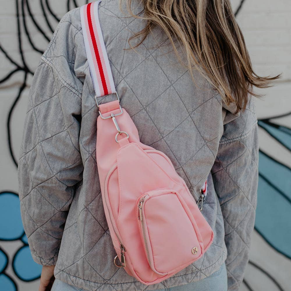 Light Pink Valentine's Day SLING BAG with Striped Strap