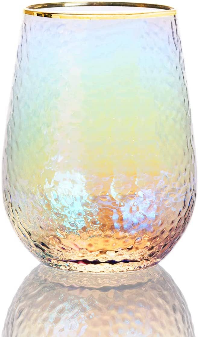 Set of 4 Lustered Iridescent Stemless Wine Glasses 15oz