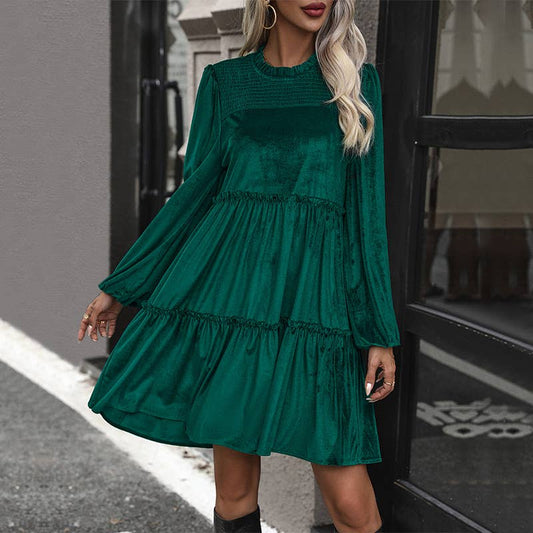 Long Sleeve Velvet Dress Short Skirt