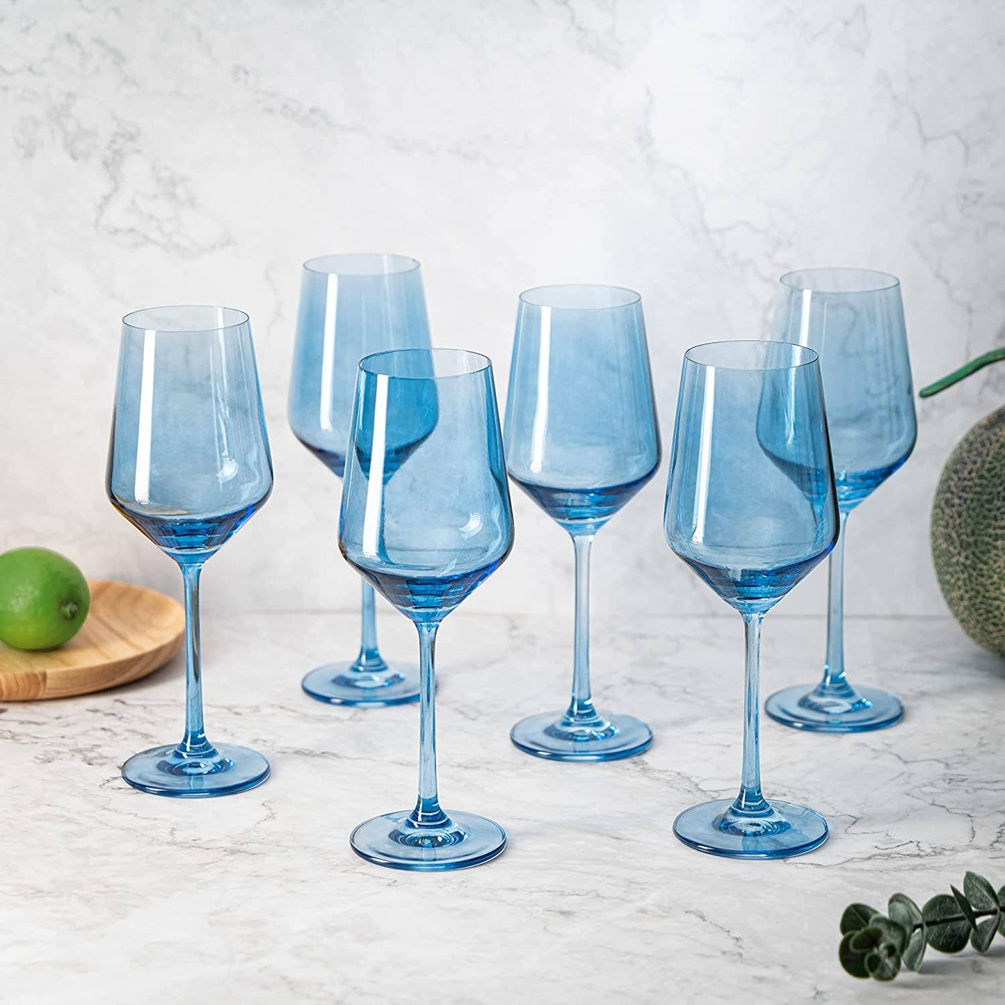 Set of 2 Blue Colored Wine Glasses - 12 oz Hand Blown