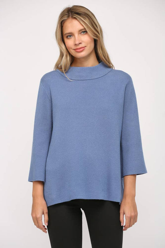 Denim Blue Mock Neck Pull Over Sweater