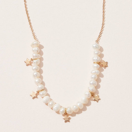 Freshwater Pearl Short Necklace with Start Charms