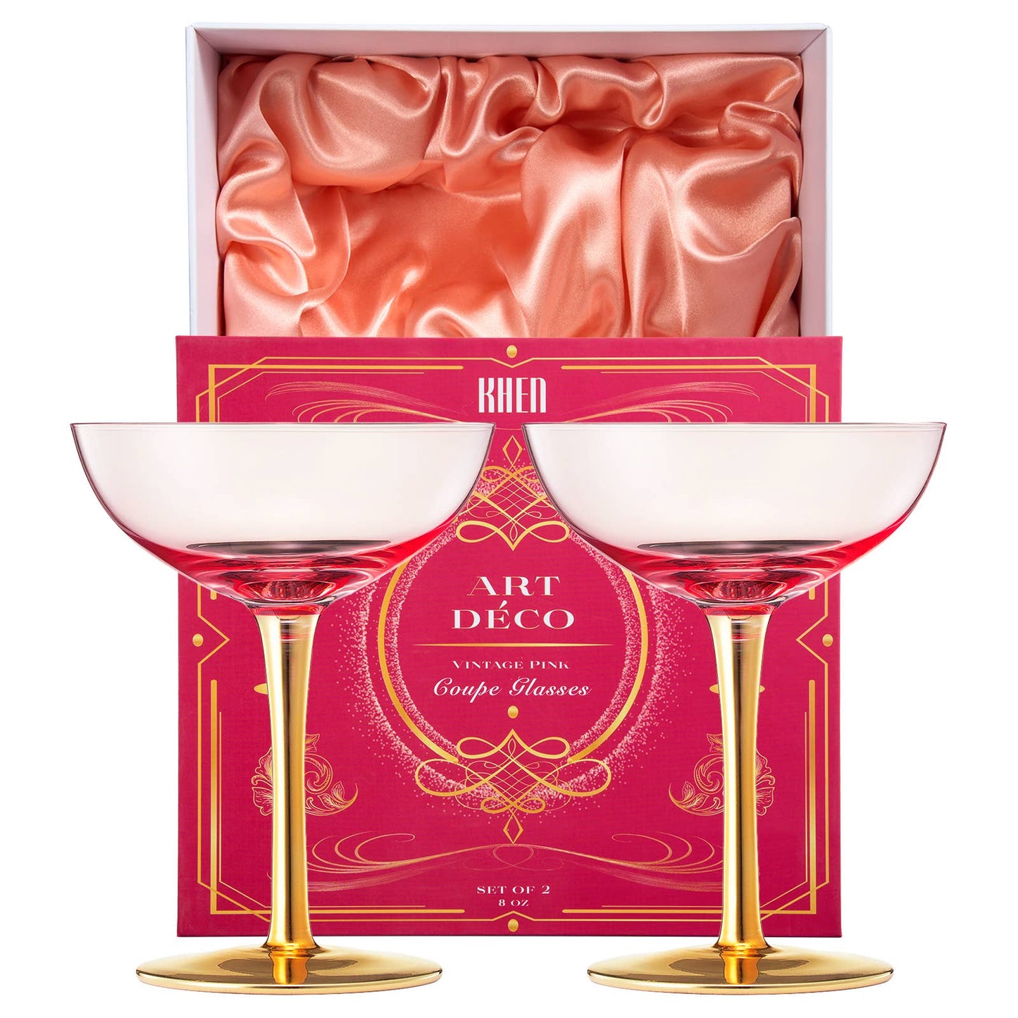 Colored Coupe Art Deco Glasses, Gold | Set of 2 | 12 oz