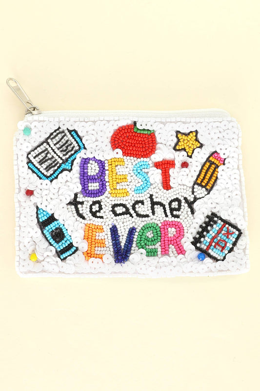 Best Teacher Ever Bead Embroidered Coin Bag