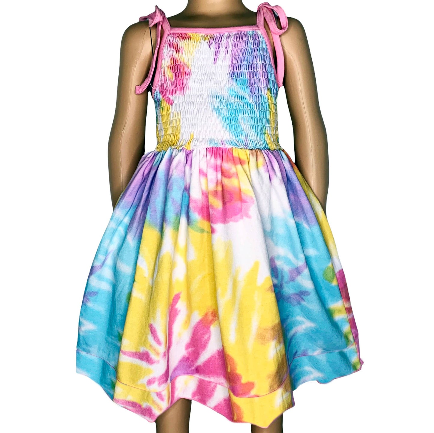 Girls Pastel Tie Dye Smocked Swing Sun Dress Summer Clohting