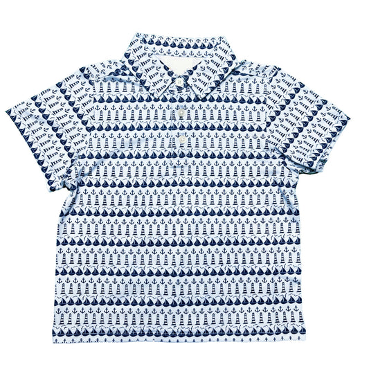 Sailboats & Lighthouse Printed Collared Golf Shirt