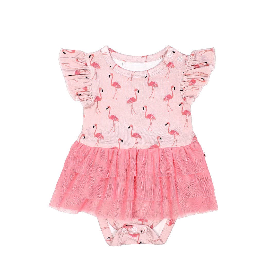 Fancy Flamingos Girly Bamboo and Tulle Skirted Baby Onesie