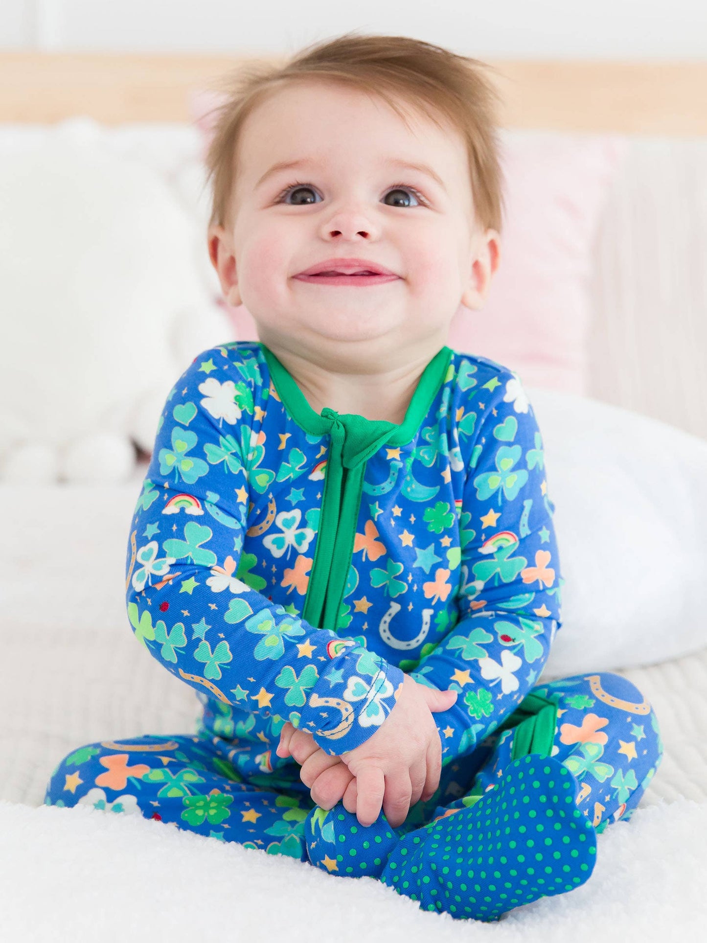 Baby Boys Blue Lucky Day Bamboo Viscose Footed One Piece Pajama