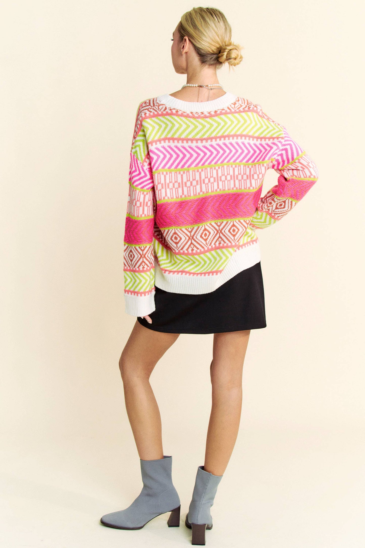 Mixed Pattern Textured Stripe Over Sweater Top