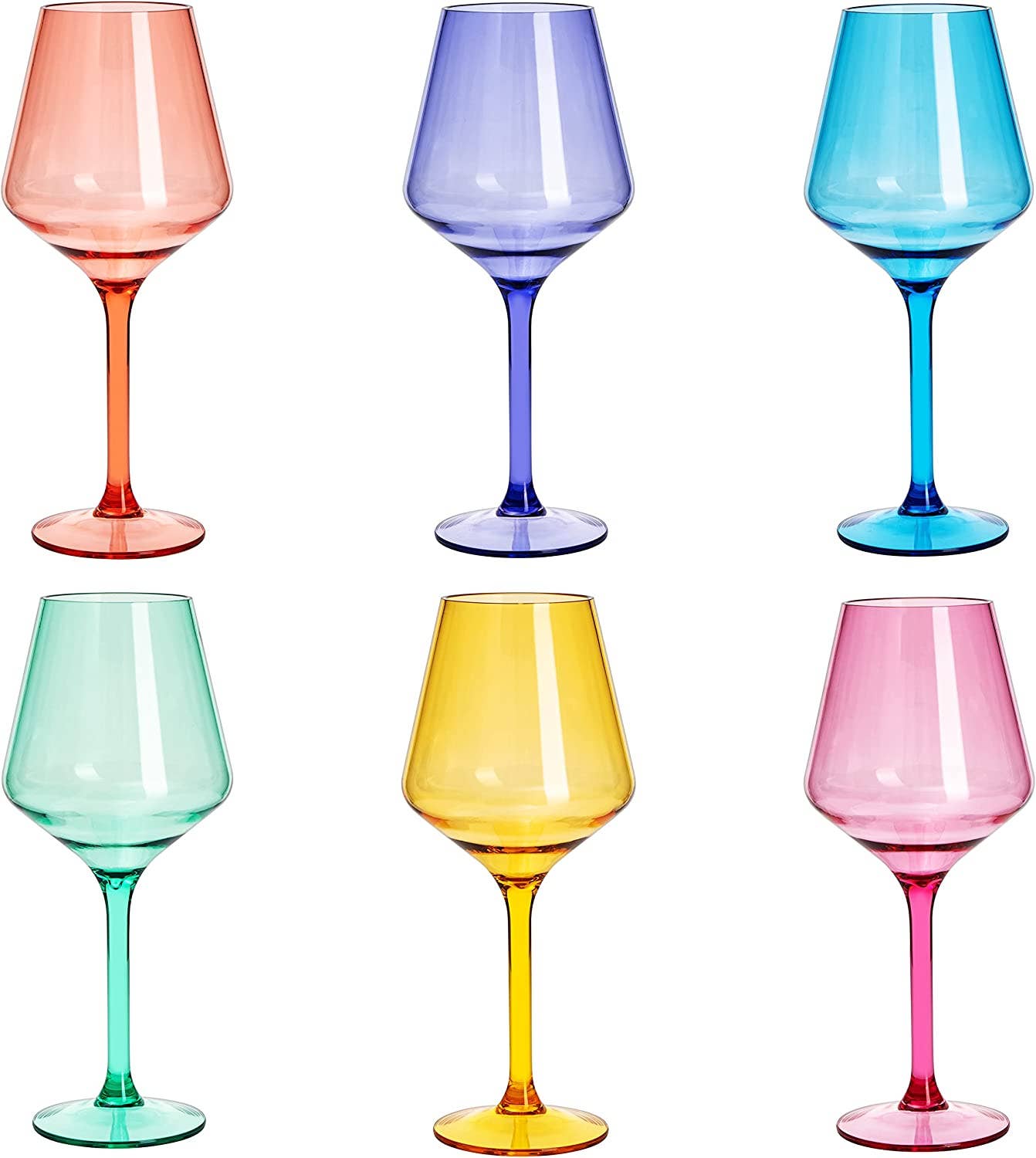 Set of 6 Unbreakable Colored Wine Glass Set