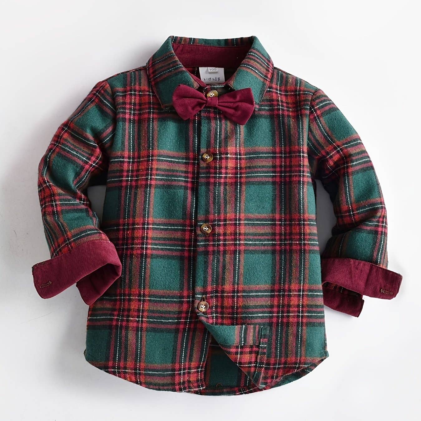 Toddler Baby Boys Plaid Bowtie Shirt Long Sleeve Button Down Shirt Tops Kids Christmas Clothes