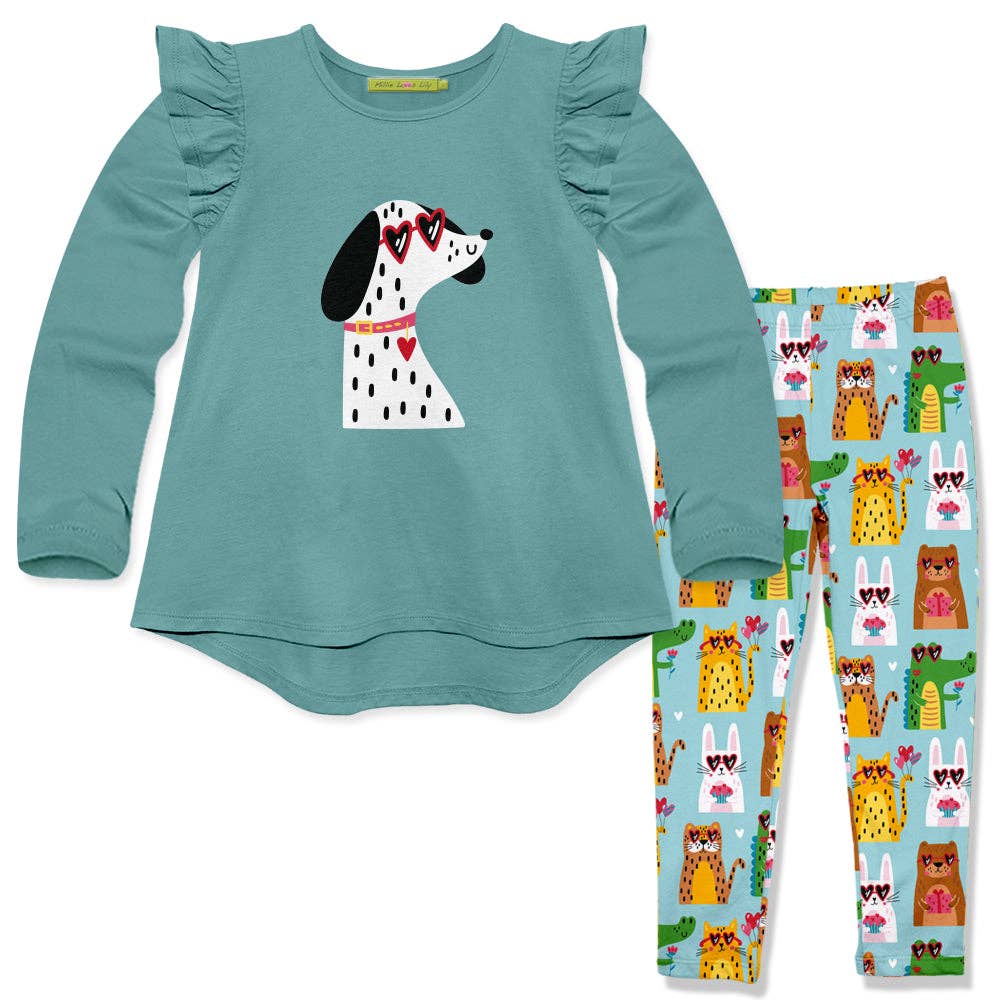 Girls Nile Blue Hi-Low Top & Animal Crackers Leggings