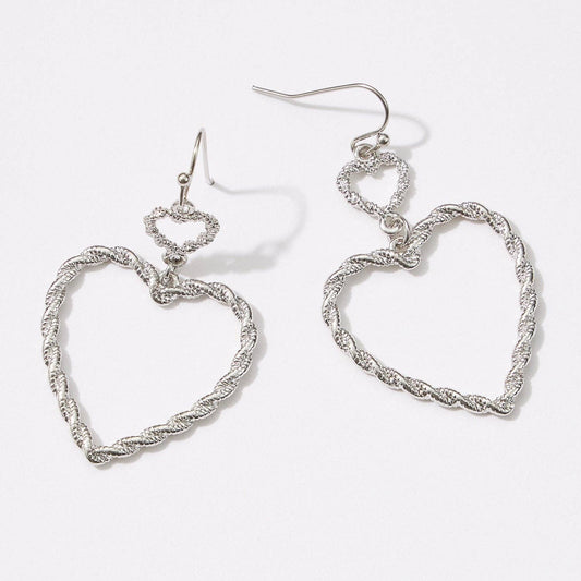 Twisted Metal Heart-Shaped Dangling Earrings