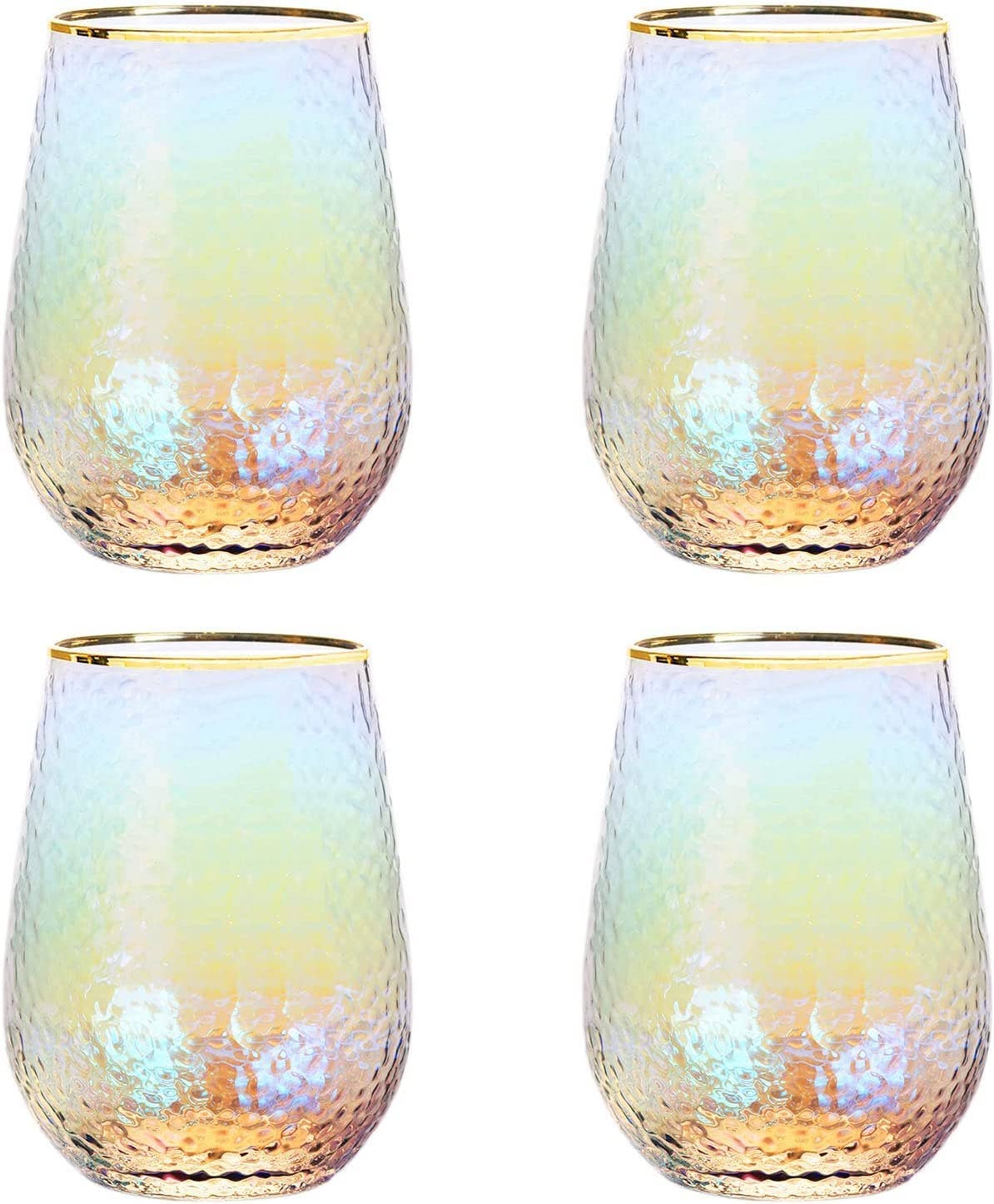 Set of 4 Lustered Iridescent Stemless Wine Glasses 15oz