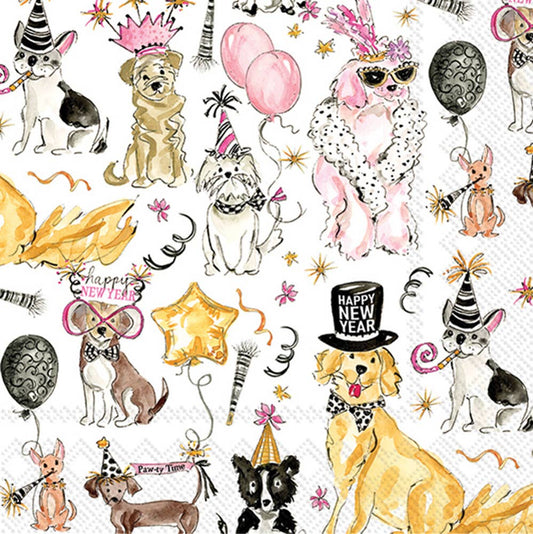 Paper Cocktail Napkins Pk/20 New Years Dogs Christmas