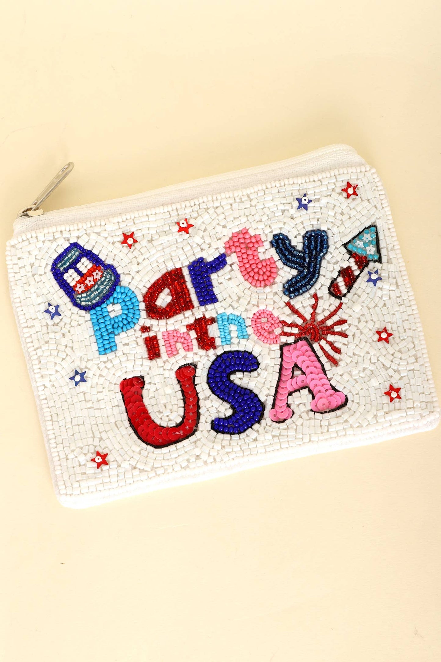 Patriotic Party in the USA Beaded Coin Bag