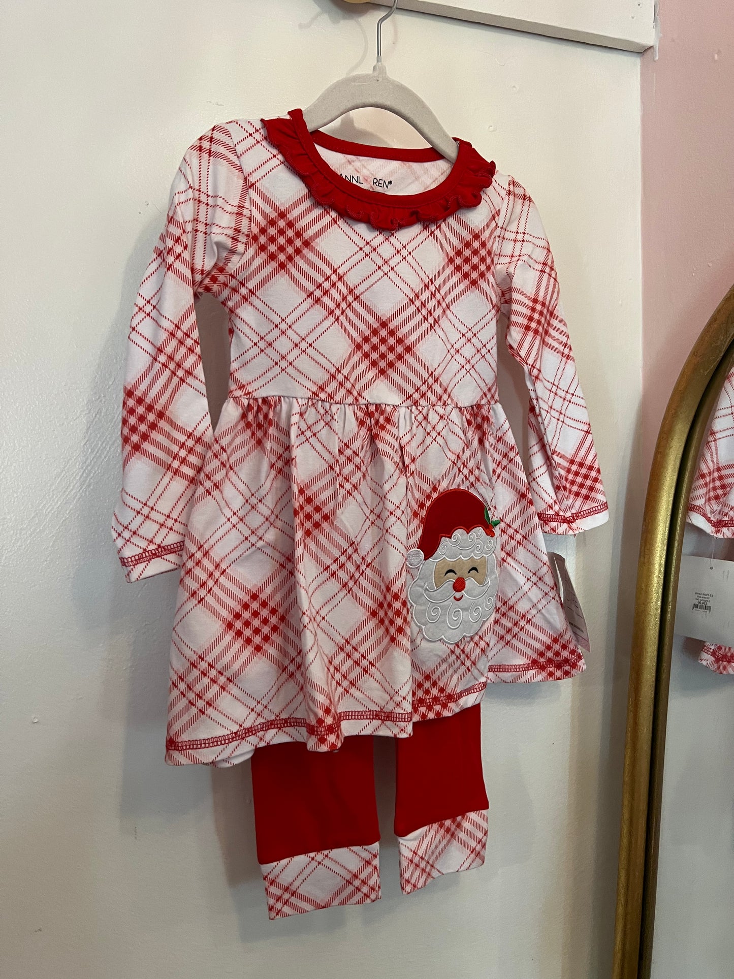 Plaid Santa Dress and Leggings Set