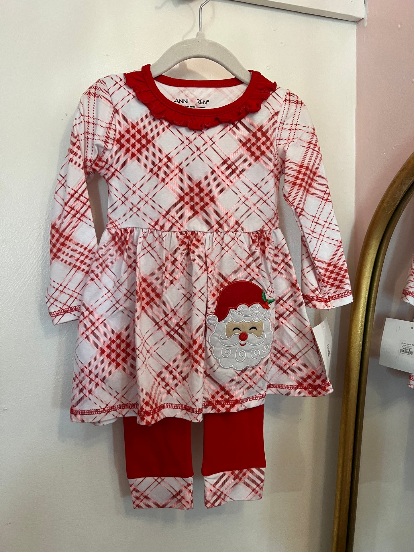 Plaid Santa Dress and Leggings Set