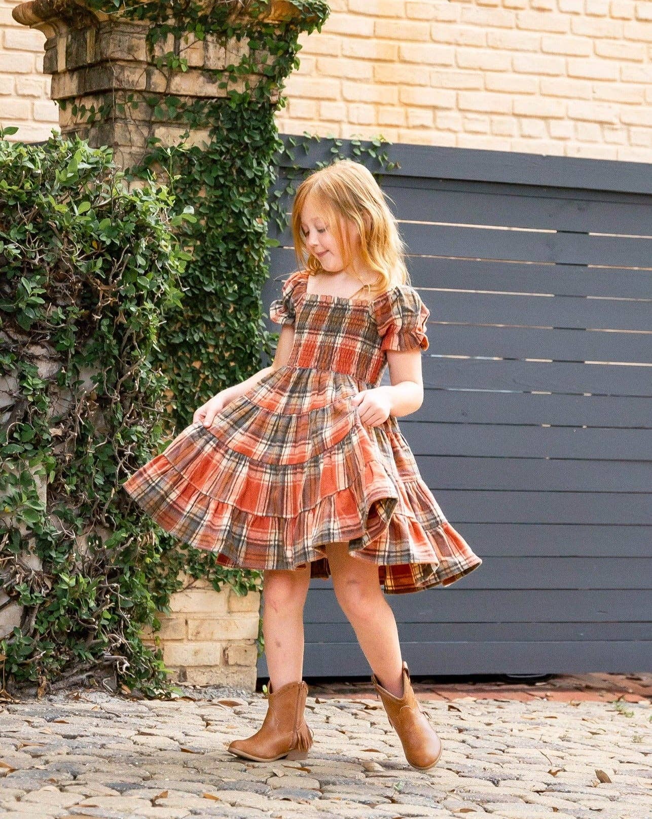 Girls Fall Plaid Tiered Dress