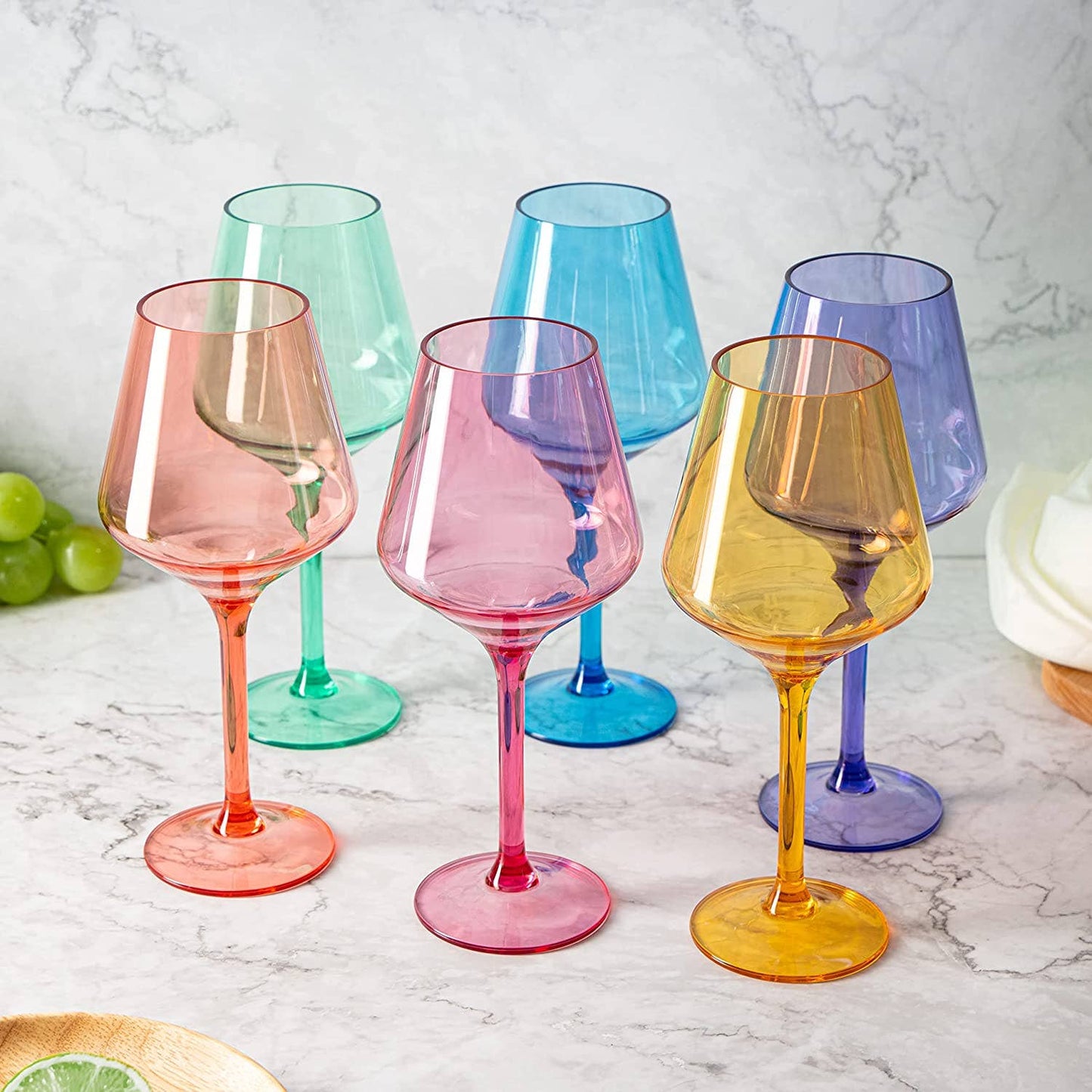 Set of 6 Unbreakable Colored Wine Glass Set