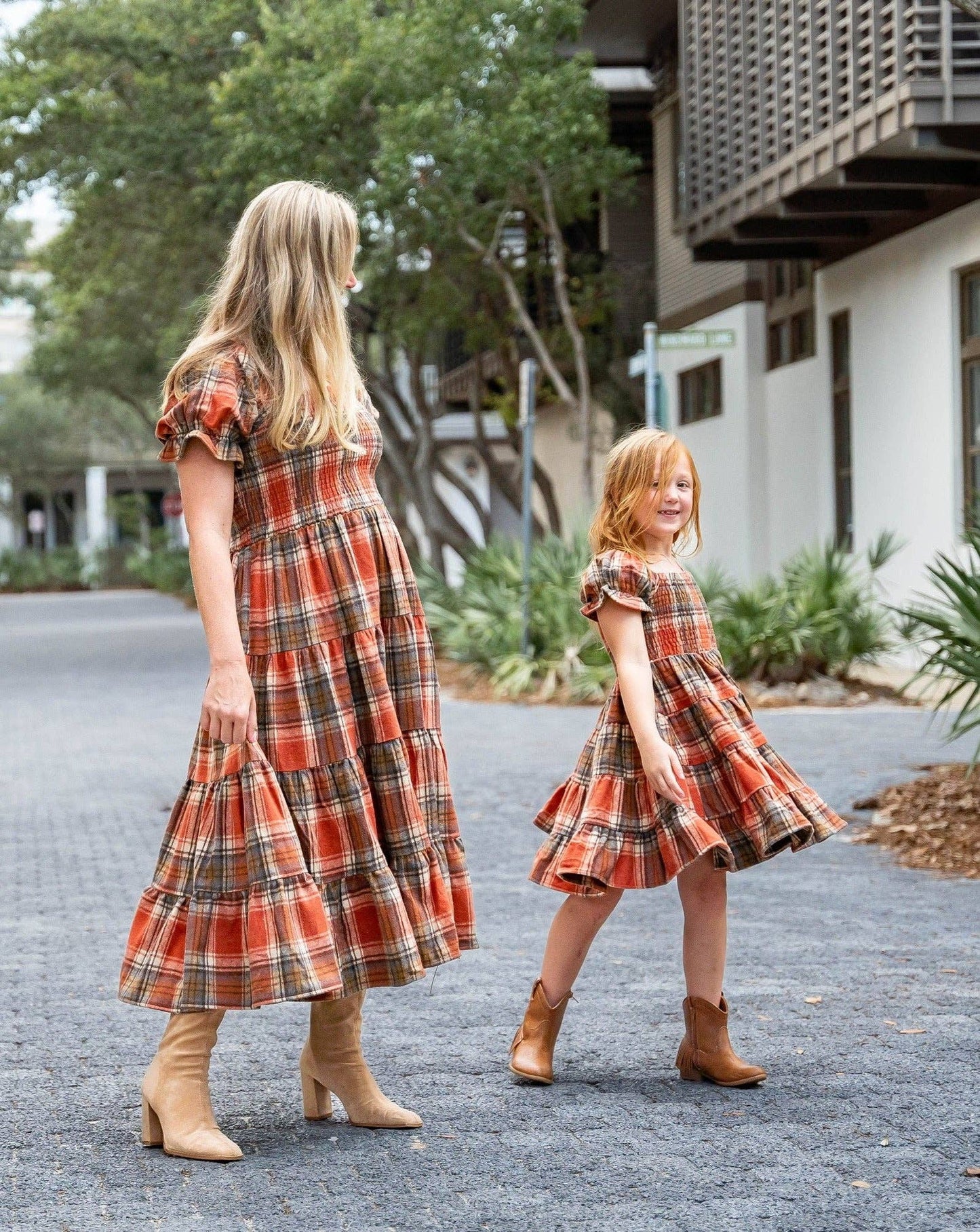 Girls Fall Plaid Tiered Dress