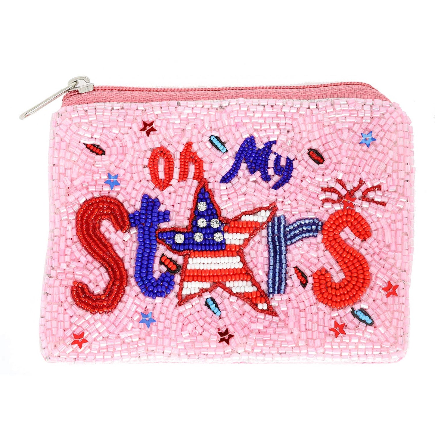 Patriotic Oh My Stars Seed Beaded Coin Bag