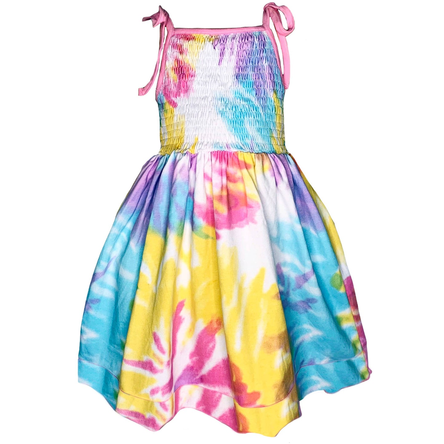 Girls Pastel Tie Dye Smocked Swing Sun Dress Summer Clohting