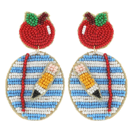 Teacher's Lined Paper & Pencil Beaded Earrings