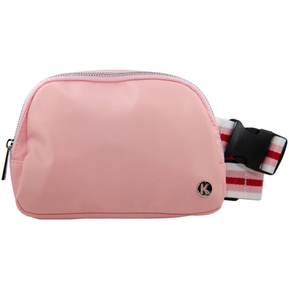 Light Pink Solid Belt Bag with Striped Strap Valentine's Day