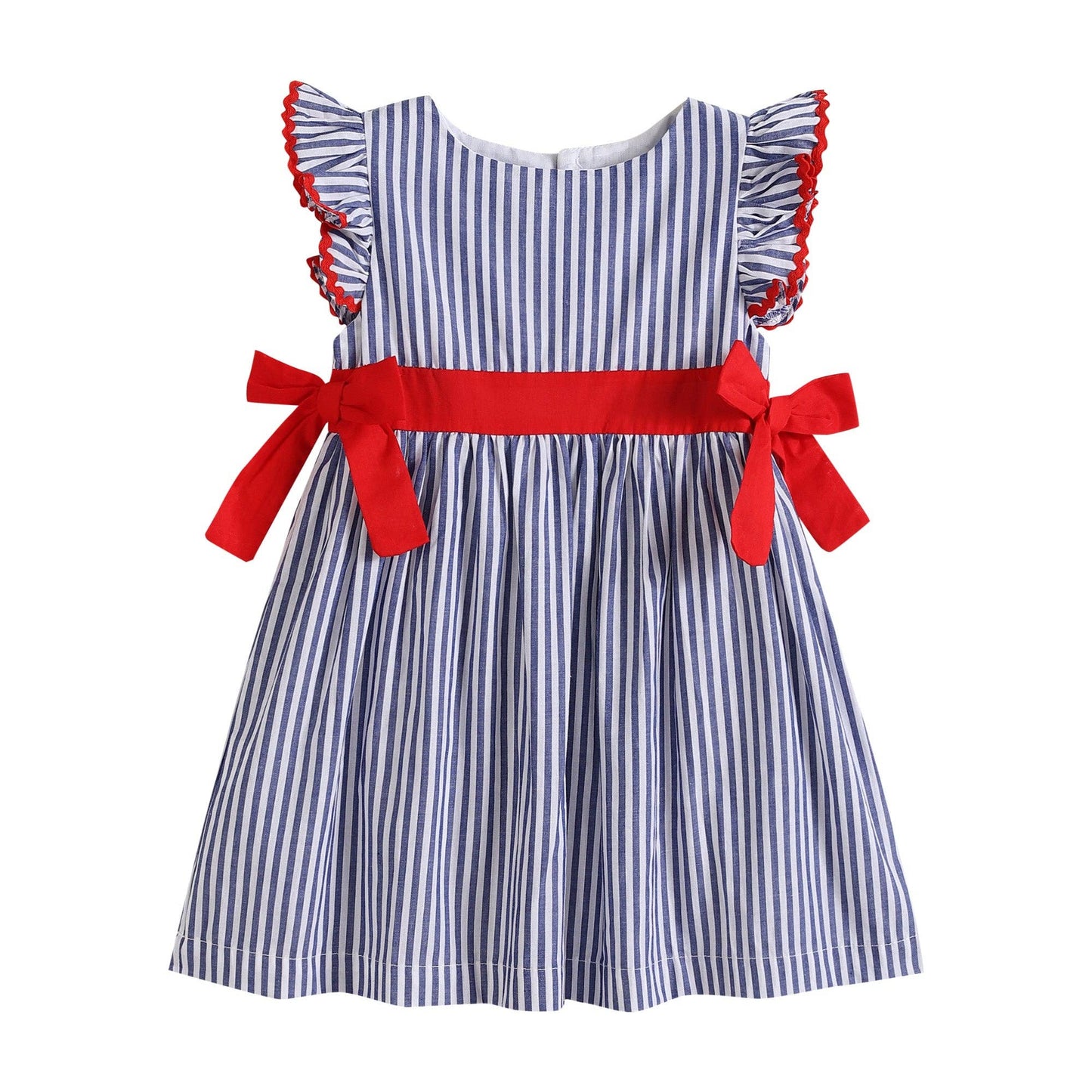 Navy Blue and Red Ruffle Dress